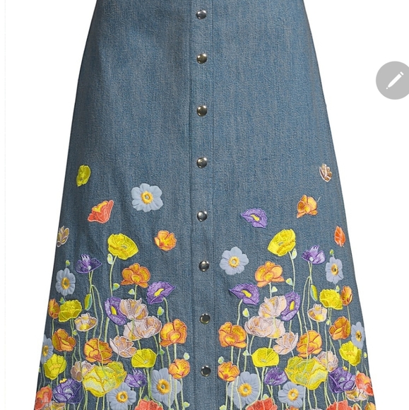 Alice and Olivia Townes Button Down Floral Embroidered Midi Skirt - Picture 3 of 9